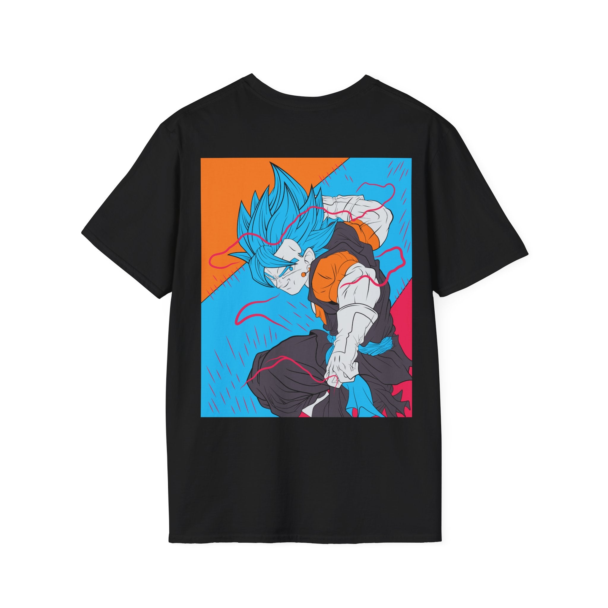 Anime Fusion Power T-Shirt – Blue Aura Warrior Back Print Graphic Tee